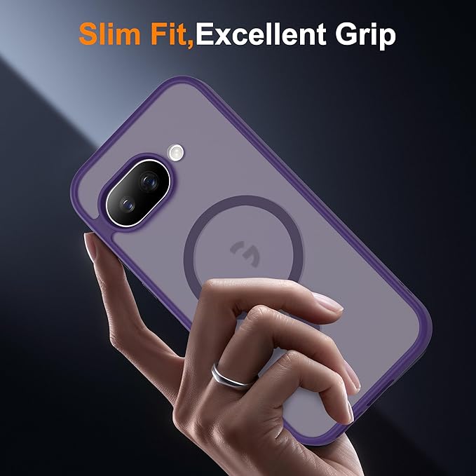 Compatible with Google Pixel 9A Case with Magnetic [Compatible with Mag-Safe][Military Grade Drop Protection] Slim Translucent Matte Phone Case with Anti-Fingerprint Tech, Purple