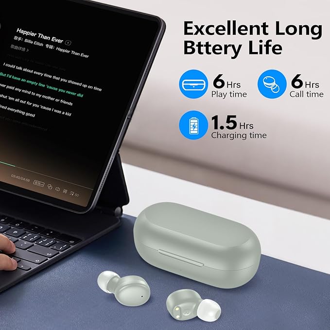 kurdene Wireless Earbuds Bluetooth 5.3 in Ear Buds Light Weight Headphones,Deep Bass Sound,Built in Mics Headset,Clear Calls Earphones for Sports Workout Light Blue