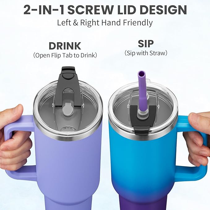 BENZZO 40 oz Insulated Tumbler for 100% Leak Proof, Stainless Steel Reusable Cups with Lids and Straws, Double Wall Vacuum Coffee Travel Mug Gift for Family Friends Teachers, Dishwasher Safe