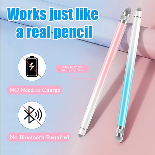 2PCS Stylus Pens for Touch Screens,Stylus Pen for iPhone/iPad/Tablet Android/Microsoft Surface,Compatible with Touch Screens(White Pink/White Blue)