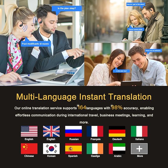 AI Translation Earbuds Real Time, 164 Language Translator Earbud 3-in-1 Bluetooth 5.4 Translator Earbuds with 6 Translation Modes, 75H Translators Headphones with APP for Travel Business Learning