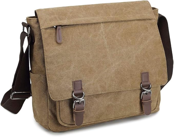 Messenger Bag for Men Retro, Canvas Satchel casual Briefcases Laptop Bag fit 13.3 15.6 Inch