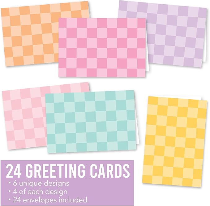 Hadley Designs Blank Cards and Envelopes 4x6-24 Blank Note Cards with Envelopes, Notecards Stationery Sets, Notecards Bulk, Stationary Sets, Note Paper Stationery, Checker Pretty Stationary