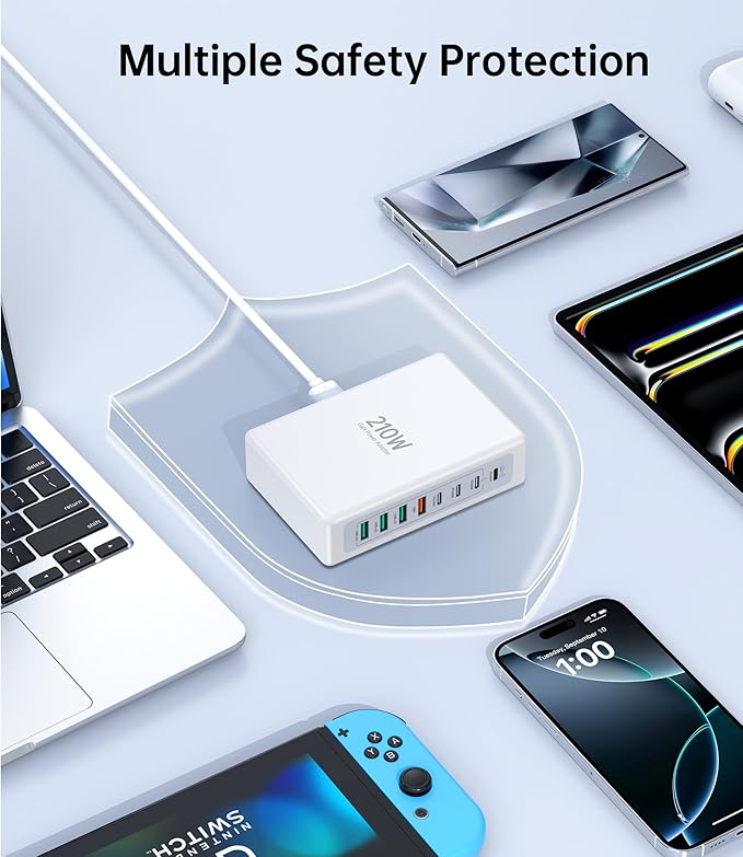 210W USB C Fast Charging Station,8-Port USB C Charger Block Upgraded GaN III PD 45W Laptop Charging Adapter,Multiport Type C Charging Hub Compatible with MacBook Pro/Air,DELL,iPhone 17/16/15,Samsung