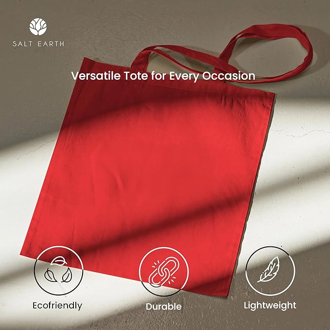 Salt Earth Pack of 5 | 6 | 12 | 24 | 48 – 100% Cotton Reusable Tote Bags – Bulk Grocery, Shopping, DIY, Beach & Gift Use