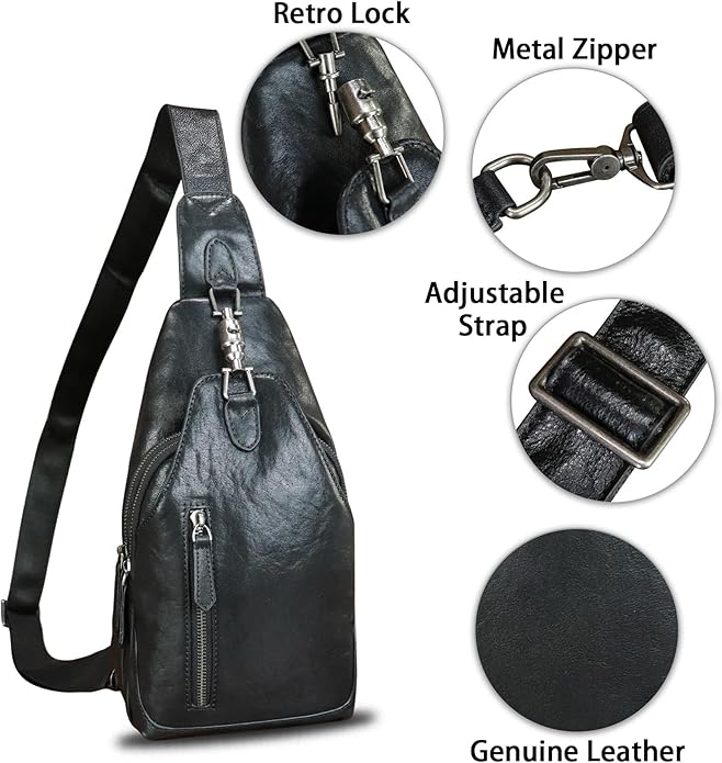 Genuine Leather Sling Bag for Women and Men Vintage Handmade Leather Sling Backpack Fashion Crossbody Bag Chest Purse