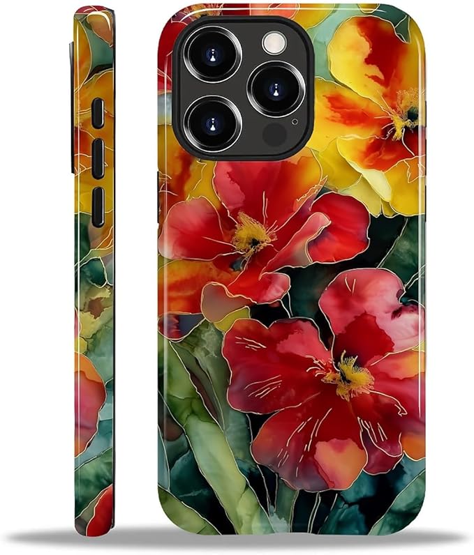 Case for iPhone 13 Pro Case,Vintage Floral Girly Design - Hybrid Dual Protection Silicone + Hard PC Shockproof Full Body Cover Slim Anti-Scratch Protective Case for Men Women