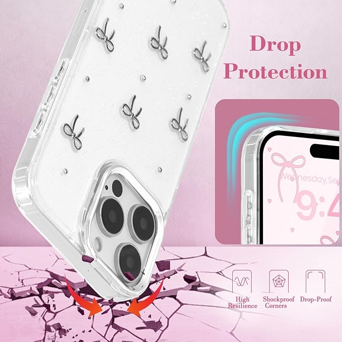 EYZUTAK Case for iPhone Air, Bling Glitter 3D Bowknot Phone Case Cute Sparkly Crystal Clear Bow Aesthetic Design Cover Slim Soft Durable TPU Transparent Protective Cover for Women Girls - Bow