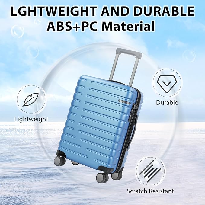 EMPSIGN Carry On Luggage with Spinner Wheels, Hard Shell Carry-On Expandable Suitcase 21x14x9 Airline Approved & Built-in TSA Lock, Durable Travel Rolling Suitcase, Carry-On 20-Inch, Light Blue
