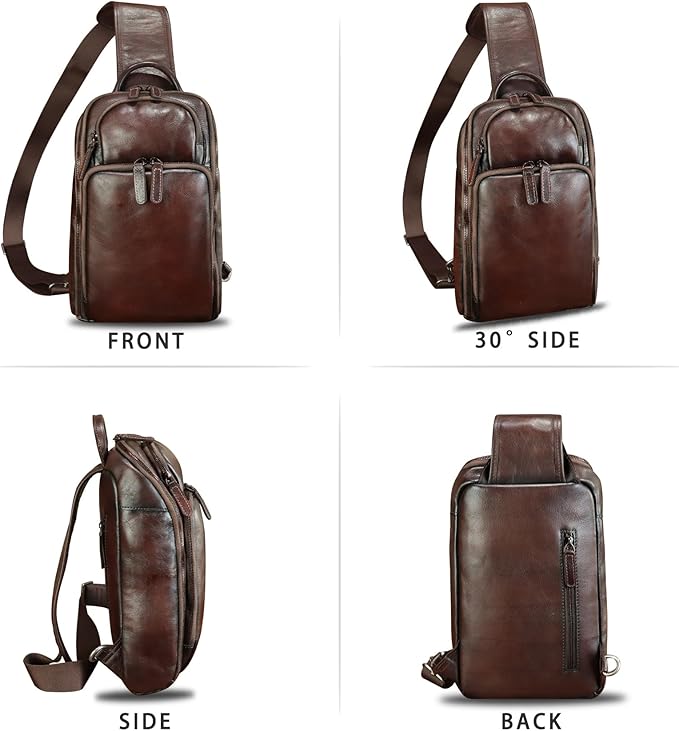 Genuine Leather Sling Bag for Men and Women Vintage Leather Sling Backpack Crossbody Bag Chest purse for 11 Inch Ipad Pro