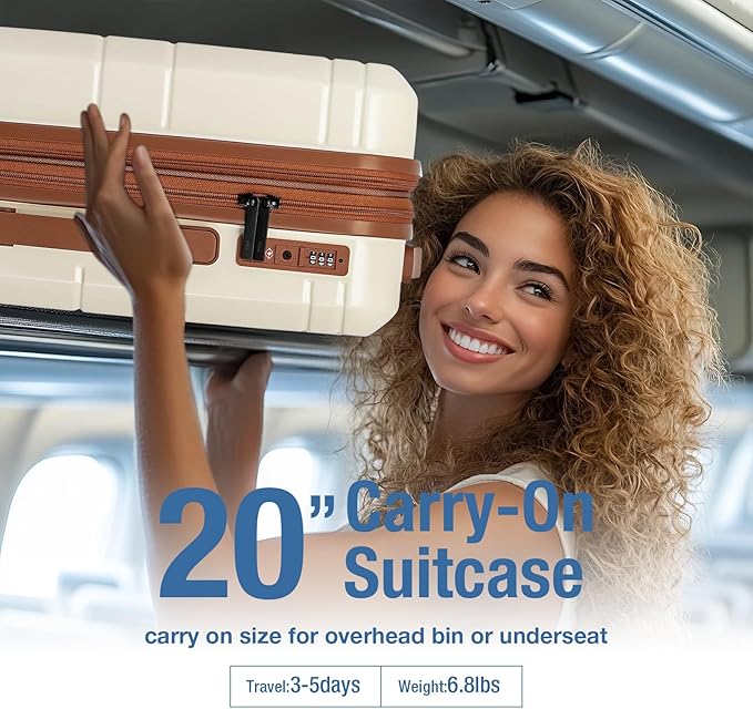 KYME Carry On Luggage 22x14x9 Airline Approved with TSA Lock Hard Shell Carry On Suitcase Lightweight Suitcases with Wheels Small Luggage for Men Women,Carry-On 20 Inch,Beige
