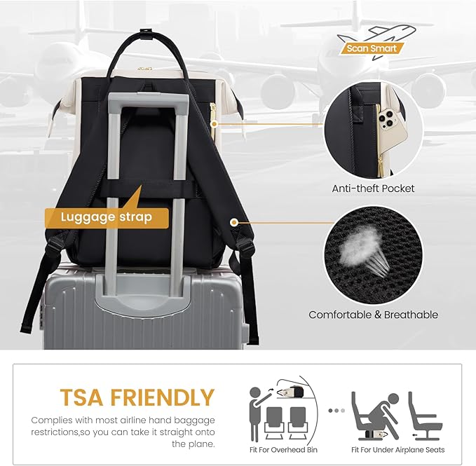 LOVEVOOK Leather Backpacks for Women,15.6 inch Leather Laptop Backpack Women,Professional Work Backpack Nurse College Teacher Bag,Womens Laptop Bag Computer Travel Backpacks,Beige White-Black-Brown