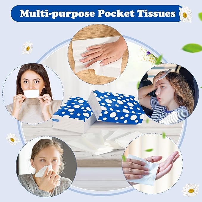 60 Pack Pocket Tissues Travel Tissue Packs 600 Sheets Tissues Travel Size 3 Ply Unscented Small Mini Tissue Pack with Unique Embossing Process Individual Portable Tissue Packs for Purse Travel Camping
