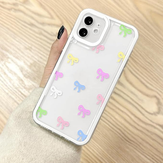 EYZUTAK Case for iPhone 11, Clear Cute Ribbon Bowknot Pattern Aesthetic Transparent Phone Case Raised Camera Protection Stylish Slim Soft Durable TPU Protective Cover for Women Girls - Colorful