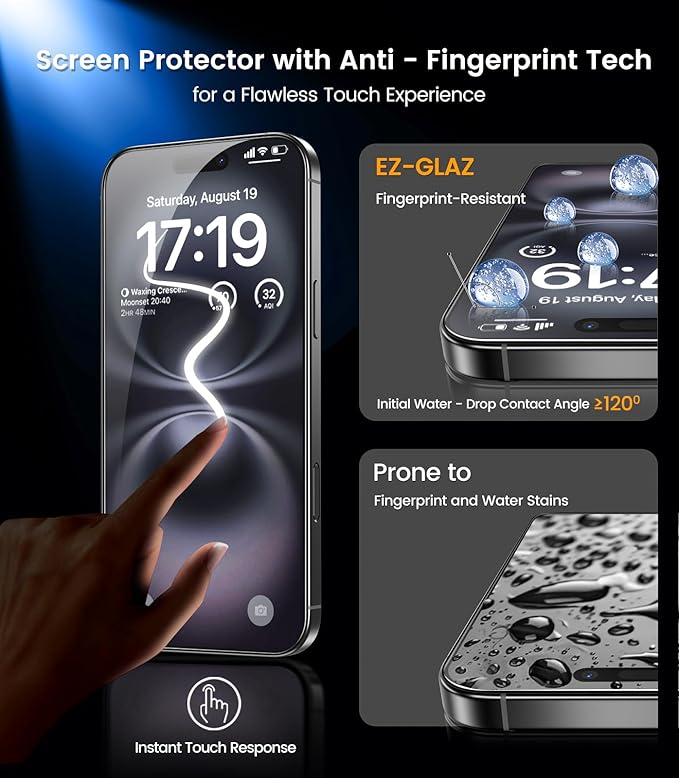 EZ-GLAZ- 4 Pack for iPhone 16 Privacy Screen Protector [6.1"] With 2 Pack Camera Lens Protector, 9H+ Hardness 12FT Military Grade Shatterproof Scratch Resistant Durable Tempered Glass Film with Flawless Fit Kit