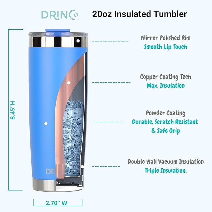 Drinco - 20 oz Stainless Steel Tumbler | Double Walled Vacuum Insulated Mug With Lid, 2 Straws, For Hot & Cold Drinks (20oz Royal Blue, 20oz)