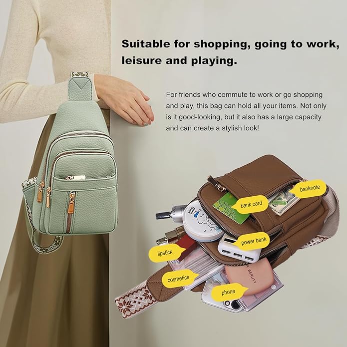 Leather Sling Bag for Women,Travel Small Sling Bag Crossbody Bags for Women-Vegan Leather Fanny Pack Crossbody Bags