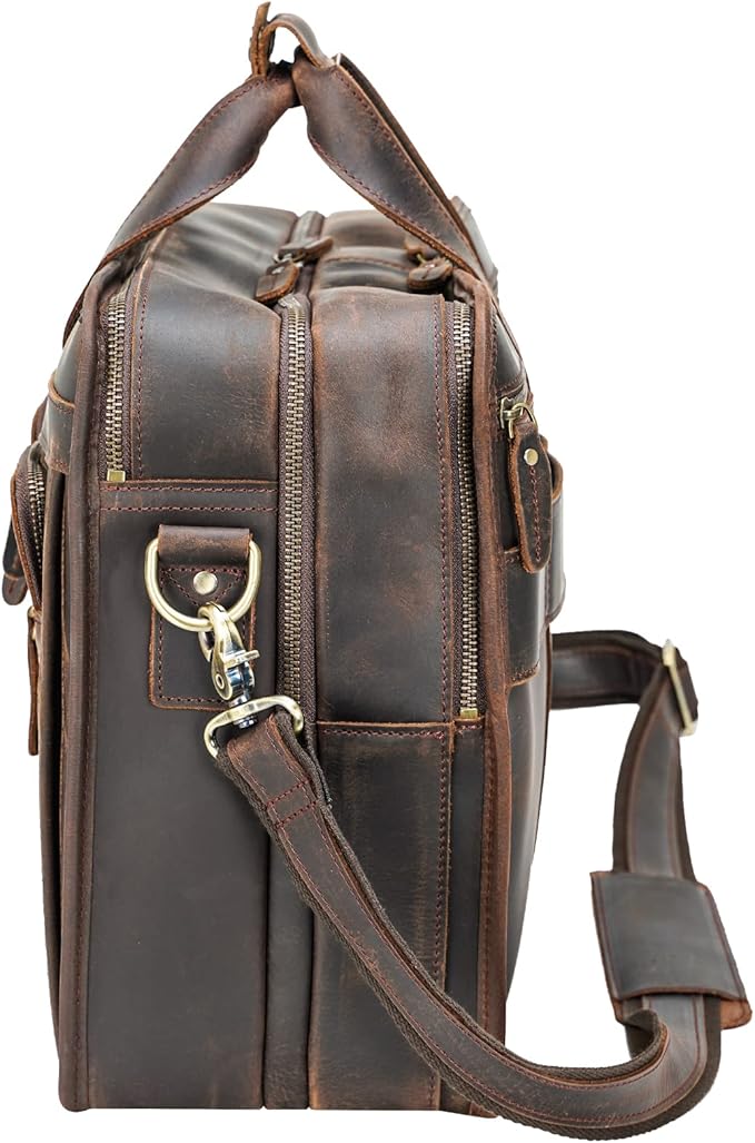 Polare 17'' Full Grain Leather Briefcase Laptop Attache Case Messenger Bag For Men Fits 15.6'' Laptop
