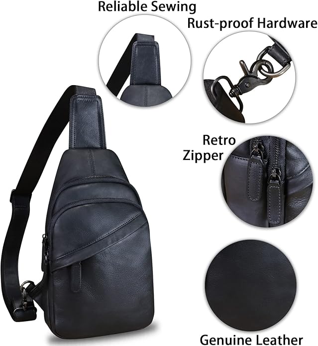 Genuine Leather Silng Bag for Men and Women Vintage Leather Sling Backpack Fashion Shoulder Crossbody Bag Chest Purse