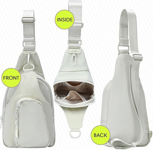 Antik Kraft Tasha Nylon Crossbody Sling (Cream) | Crossbody Bag for Women with 16-20" Strap | Nylon Sling Bag for Women | 7in x 2.5in x 12.5in |