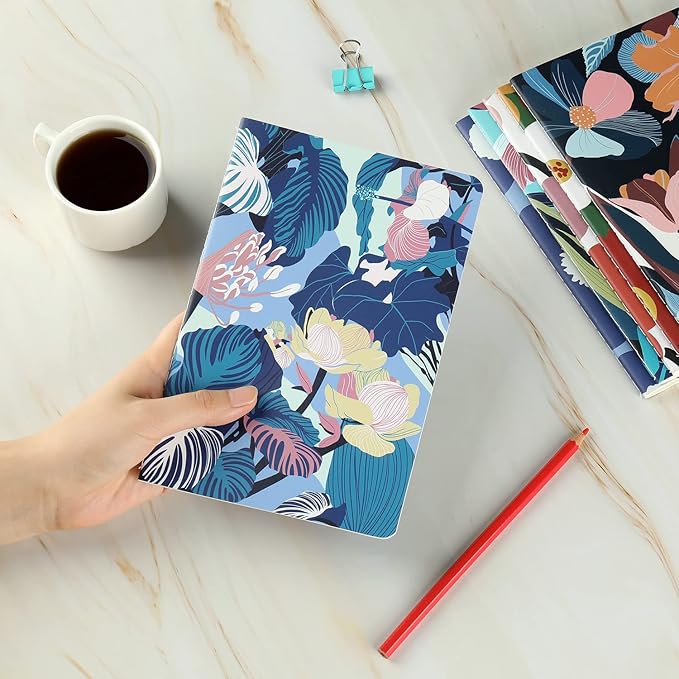 12 Pack Flower Design Blank Notebook Journals Bulk for Traveler, Student and Office, Plain Composition Subject Sketchbook Notebooks with Unlined Paper, 80GSM, 30 Sheets,5.5x 8.3 inch, A5 Size