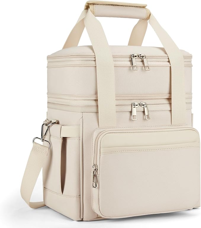 Insulated Lunch Bag & Lunch Box for Women - Double Deck Reusable Lunch Bag for men Tote Cooler Bag Leakproof Soft Expandable - Large Lunchbox for Work/Adult/Picnic/Outdoor (Cream，15L)