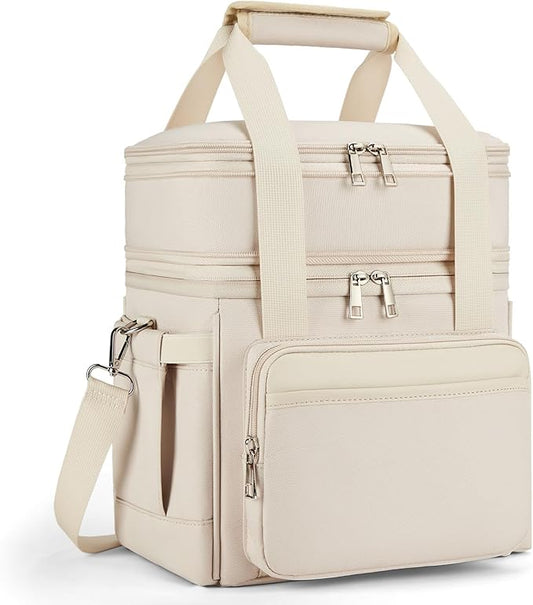 Insulated Lunch Bag & Lunch Box for Women - Double Deck Reusable Lunch Bag for men Tote Cooler Bag Leakproof Soft Expandable - Large Lunchbox for Work/Adult/Picnic/Outdoor (Cream，15L)