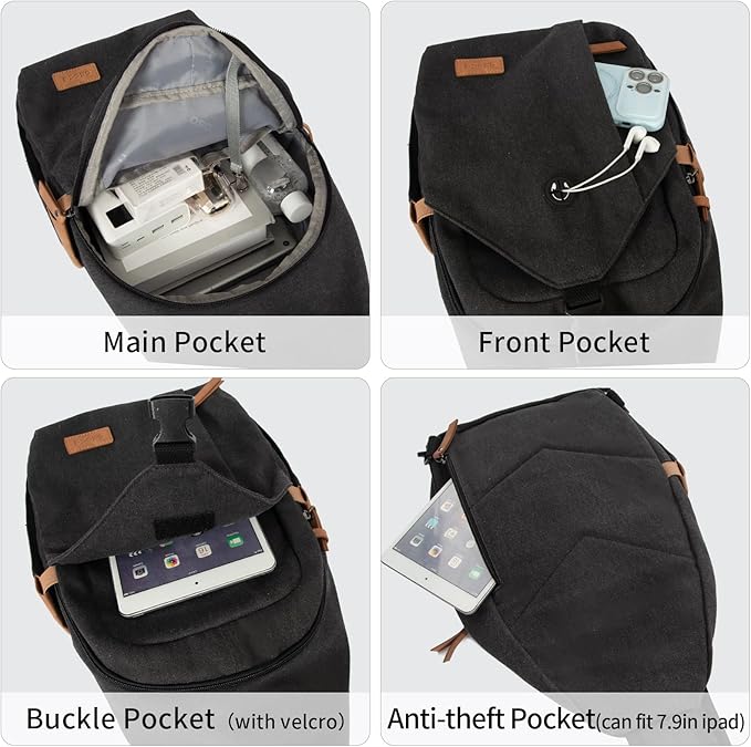 Sling Bag for Men, Large Crossbody Bag Men with Anti Theft Tunnel Lock Zipper Canvas Sling Backpack for Travel Hiking