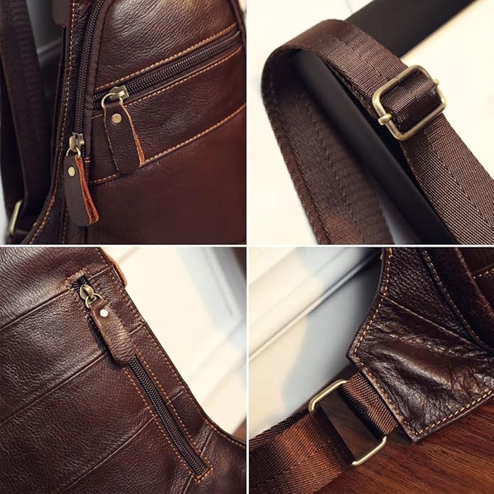 KPYWZER Vintage Leather Sling Bag Backpack for Men Crossbody Shoulder Chest DayPack Backpacks