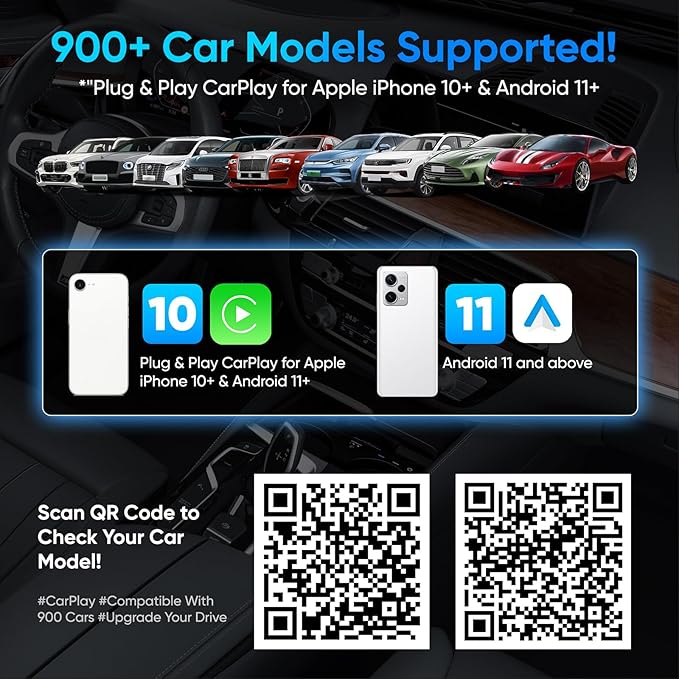 2-in-1 Wireless Carplay Adapter for Apple iPhone & Android, Car Play Adapter Used to Convert Wired Connections Into Wireless, Compatible with Car's Wired CarPlay & Android Auto Vehicles Plug & Play