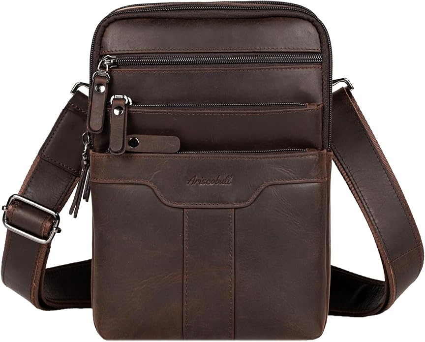Leather Messenger Bag for Men, Small Leather Sling Shoulder Bag Messenger Pack for Men, Man Purse