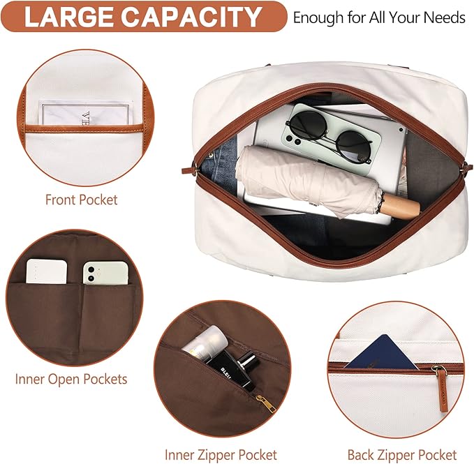 Weekender Bag for Women Canvas Overnight Bag Large Travel Tote Bag Carry on Shoulder Duffle Bag With Shoe Compartment,Perfect for Travel/Daily Use/Birthday Gift …