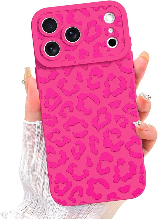 ZIYE Designed for iPhone 17 Pro Max Case Hot Pink Leopard Pattern Phone Case with Camera Protection,Soft TPU Silicone Rubber Protective Cover Cheetah Design Cases Compatible with iPhone 17 Pro Max