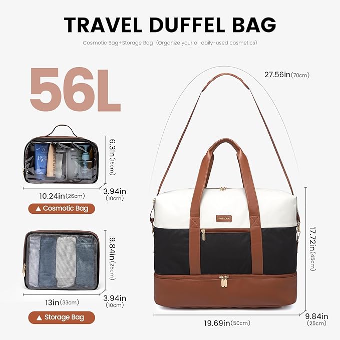 LOVEVOOK Weekender Bag, Large Travel Duffel Bag for Women with 2 Packing Cubes, Carry on Overnight Bag with Shoe Compartment, Mom Hospital Bags for Labor and Delivery