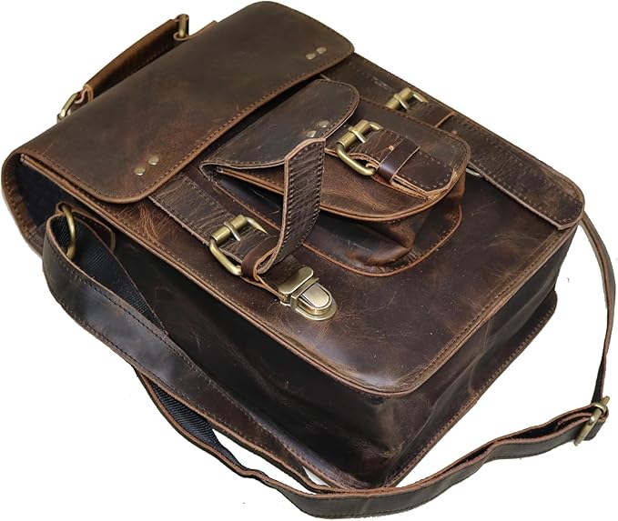 jaald Genuine Leather Messenger Bag Vintage Laptop Crossbody Bag Satchel Man Purse Shoulder Bag for man woman office bag