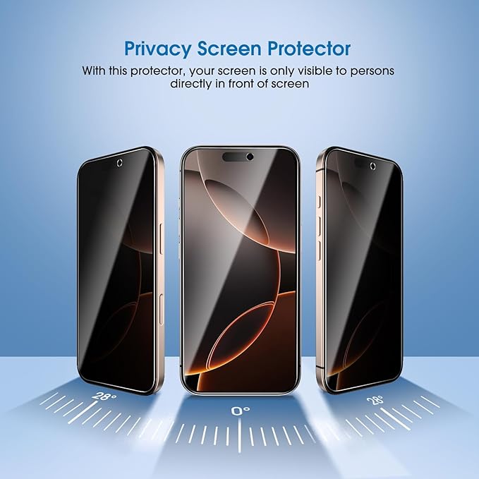 amFilm Auto-Alignment OneTouch for iPhone 16 Pro Max [6.9''] privacy Screen Protector,Tempered Glass, 30 seconds Installation, Bubble Free, Case Friendly, Anti-Scratch [2Pack]