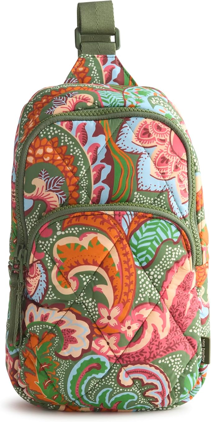 Vera Bradley Women's Featherweight Lorman Sling Backpack, Leaf Me Not Paisley, One Size