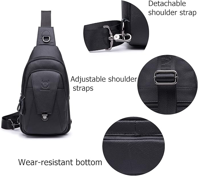 BULLCAPTAIN Leather Sling Bag for Men Multi-pocket Crossbody Chest Bag Travel Casual Shoulder Backpack