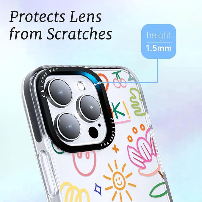 for iPhone 14 Case, Doodle Happy Collage Pattern, Military-Grade Drop Protection, Cute Soft Slim TPU Protective Cover with Camera Lens Protection for Women & Girls