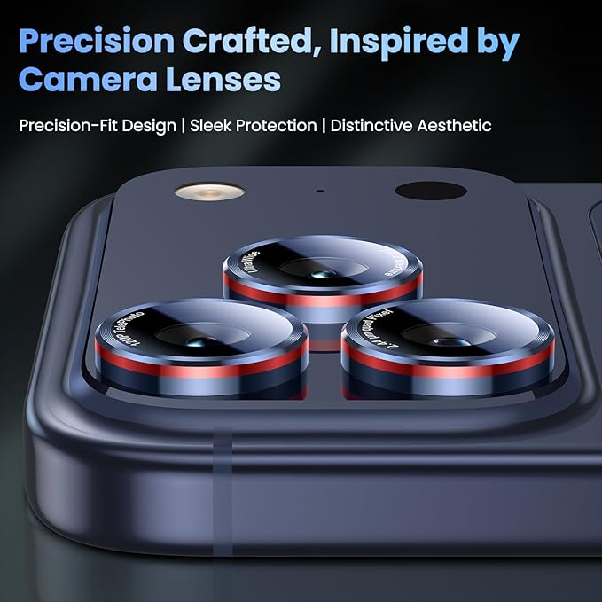 Uyiton for iPhone 17 Pro Max/17 Pro/16 Pro Max/16 Pro/15 Pro Max/15 Pro/14 Pro Max/14 Pro Camera Lens Protector - Military-Grade Tempered Glass Metal Camera Cover, Easy to Install, Blue+Red