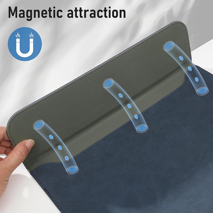 Allinside 13 Inch Laptop Sleeve Case for MacBook Air 13 2018-2025/MacBook Pro 13 2016-2022/Macbook Pro 14 2021-2024, Waterproof PU Leather Horizontal Envelope Protective Case Cover, Navy Blue