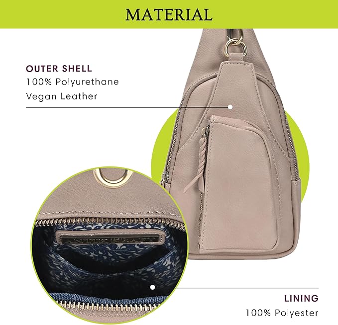 Antik Kraft Tasha Crossbody Sling (Taupe) | Vegan Leather Crossbody Bag for Women with 16-20" Strap | Sling Bags for Women with Durable Antique Brass Hardware | 7in x 2.5in x 12.5in |