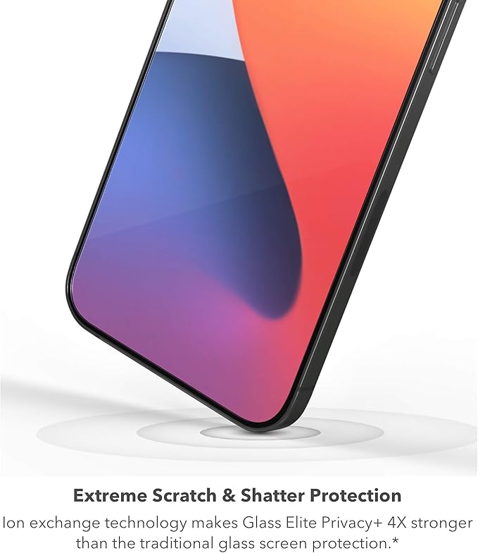 ZAGG Glass Elite Privacy+ - Privacy Screen Protector for iPhone 12 Pro, iPhone 12, iPhone 11, iPhone XR – InvisibleShield - 3X Impact Protection (200106681)