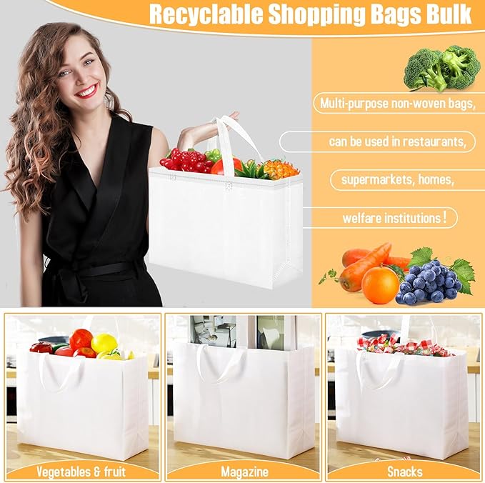 Windyun Reusable Grocery Bags Large Non Woven Shopping Bags with Handles Foldable Portable Tote Bulk, 16x6x12 Inch