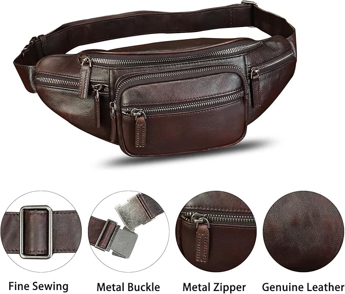 Genuine Leather Fanny Pack for Women and Men Vintage Handmade Leather Waist Bag Sling Bag Backpack Purse Crossbody Bags (Coffee)