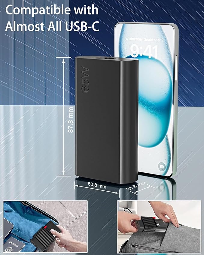 New Slim 65W USB C Laptop Charger Compatible with Lenovo Thinkpad Yoga Chromebook Computer Type C Fast Charging Power Cord AC Adapter