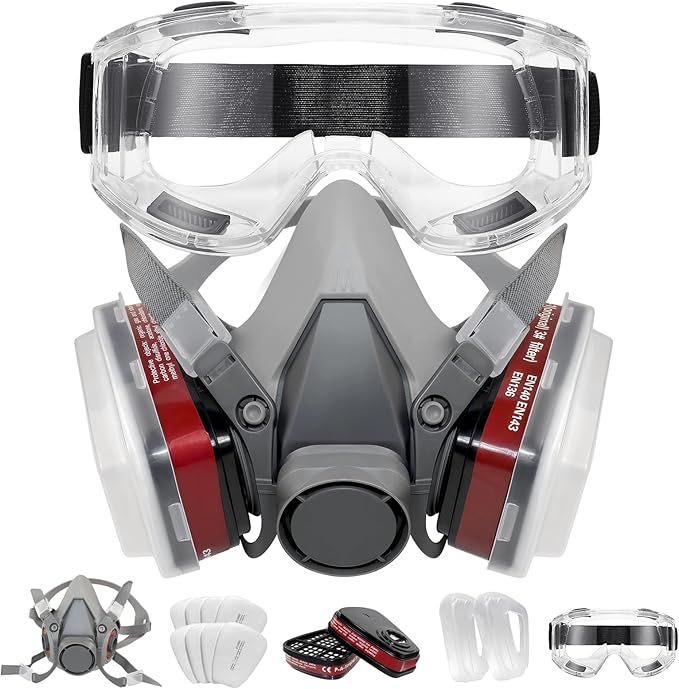 Full Face Respirator Mask - Gas Mask with Filter Cartridges for Painting, Sanding, Asbestos, Fume, Resin and Dust