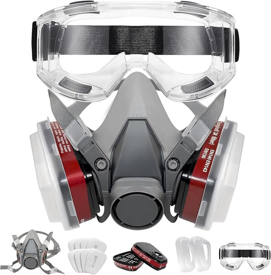 Full Face Respirator Mask - Gas Mask with Filter Cartridges for Painting, Sanding, Asbestos, Fume, Resin and Dust