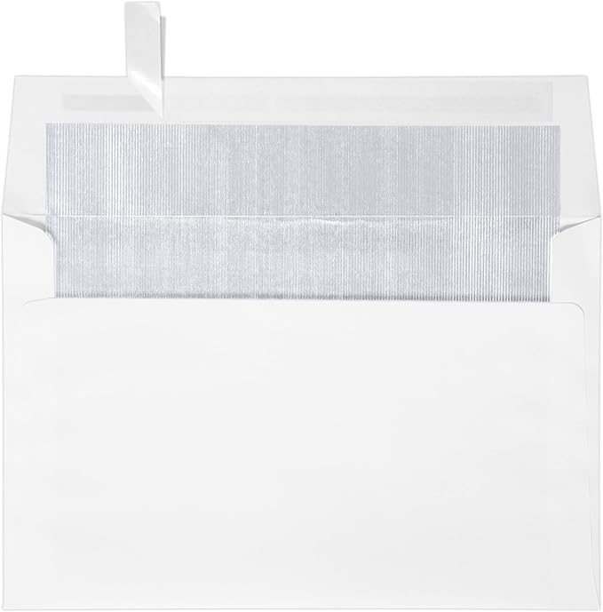LUXPaper A9 Foil Lined Invitation Envelopes | Peel & Press | 5 3/4" x 8 3/4" | White w/Silver LUX Lining | 60lb. Text | 50 Qty