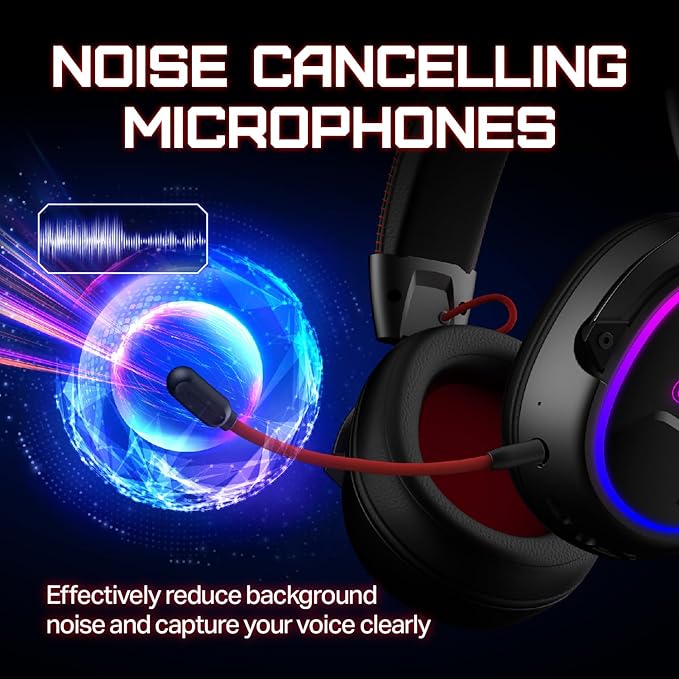 OXS Storm G2 Wireless Gaming Headsets, 7.1 Virtual Surround Sound, 3 EQ Modes, 2.4G Low Latency, 50mm Driver, 40H Playtime, RGB Light, Bluetooth 5.3, Compatible with PC, Console, Mobile, Black